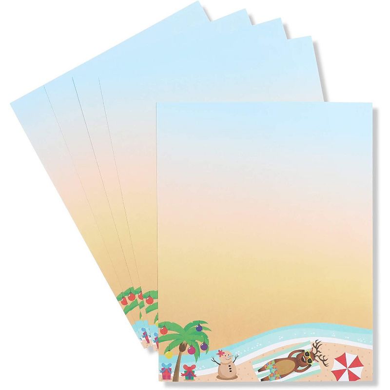 Pipilo Press 100-Pack Beach Christmas Stationery Paper, Tanning Reindeer Illustration (8.5 x 11 In)