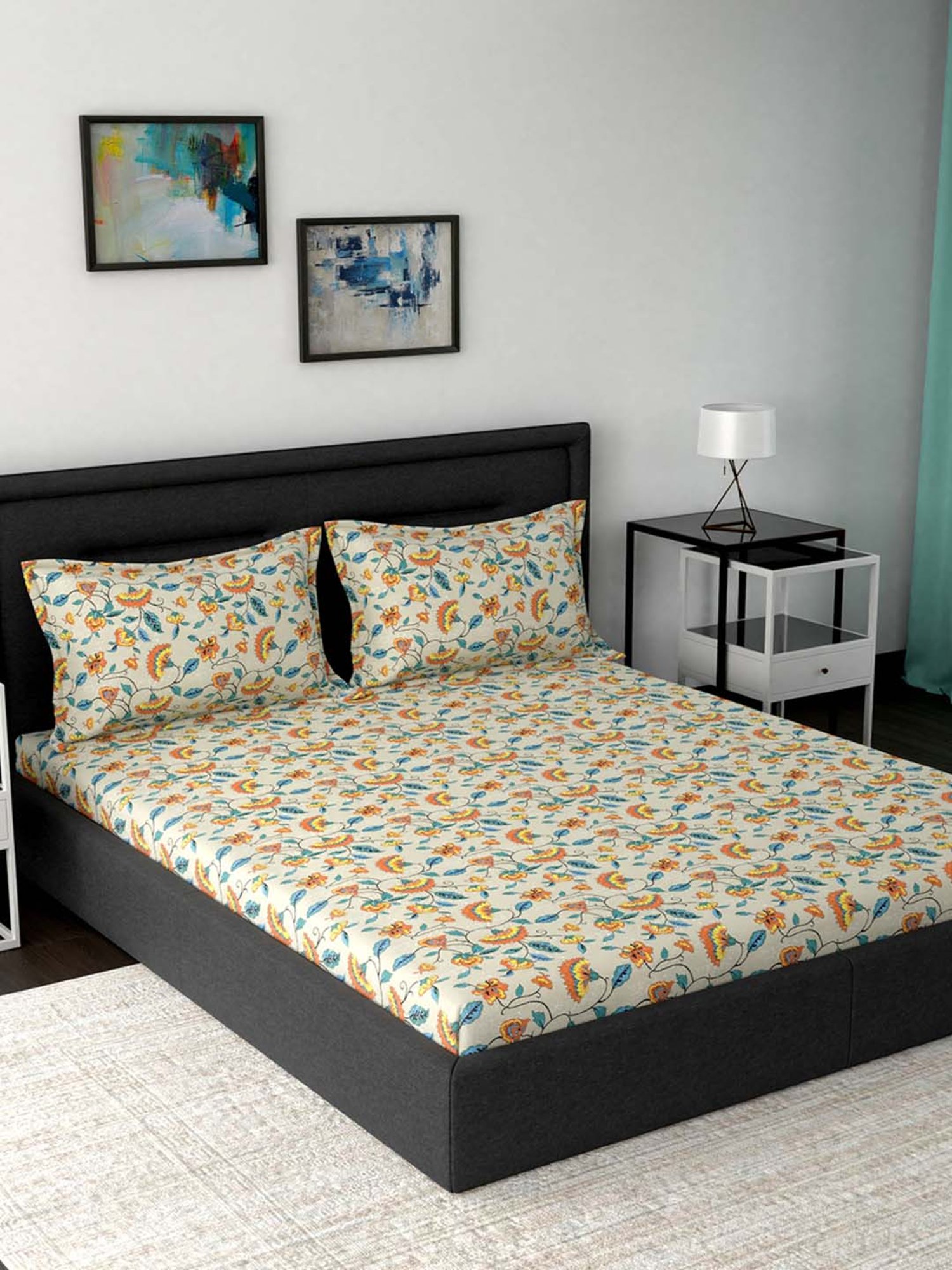 Maspar Modern Sanctuary Orange & Beige Cotton 160 TC Bed Sheet Set