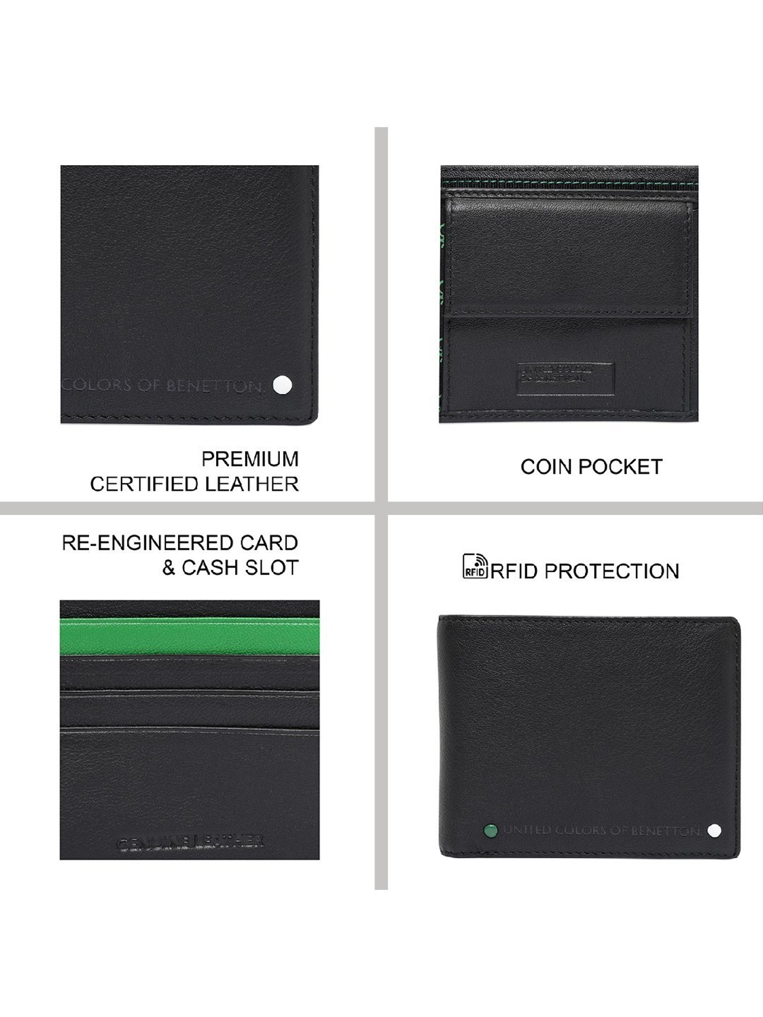 United Colors of Benetton Tereza Black Casual Leather Bi-Fold Wallet for men