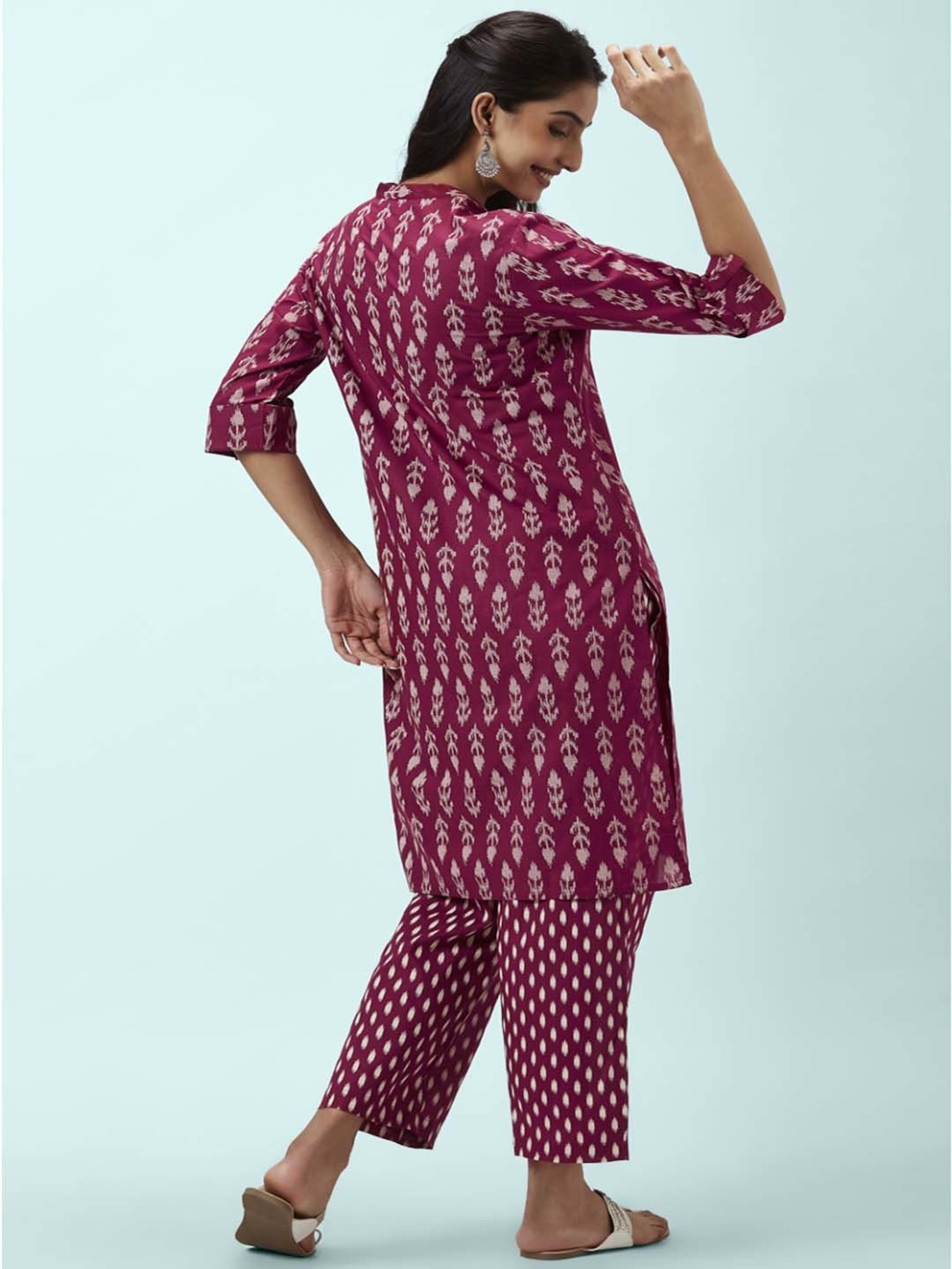 Rangmanch by Pantaloons Wine Cotton Printed Kurta Palazzo Set