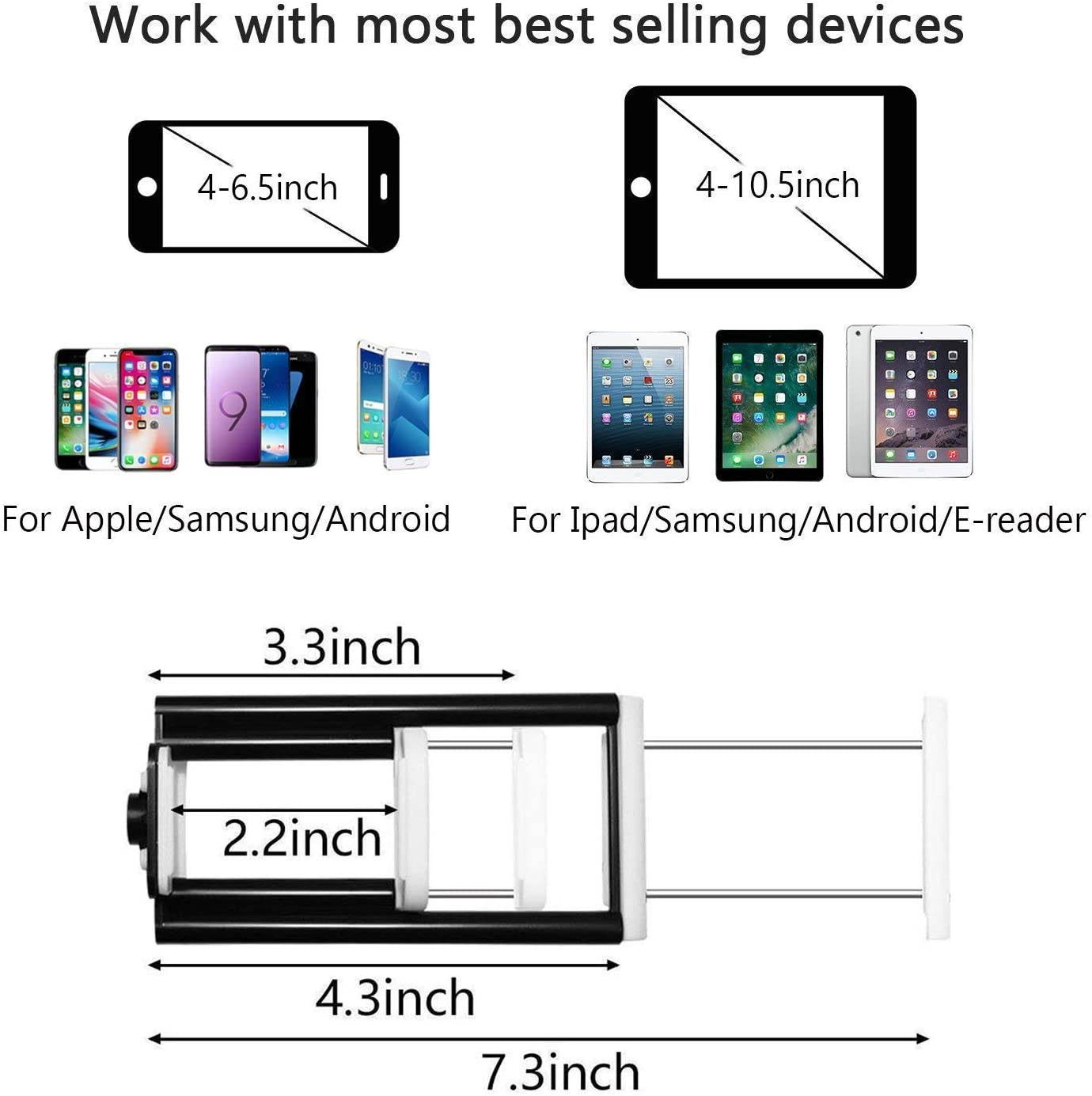 Compatible for iPad iPhone Tripod 55 Lightweight Aluminum Phone Camera Tablet Tripod + Wireless Remote + Universal 2 in 1 Mount Holder for Smartphone (Width 2.2-3.3)Tablet (Width 4.3-7.3)