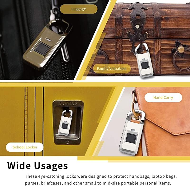 Fingerprint Padlock Biometric Lock Silver Includes Spare iKey