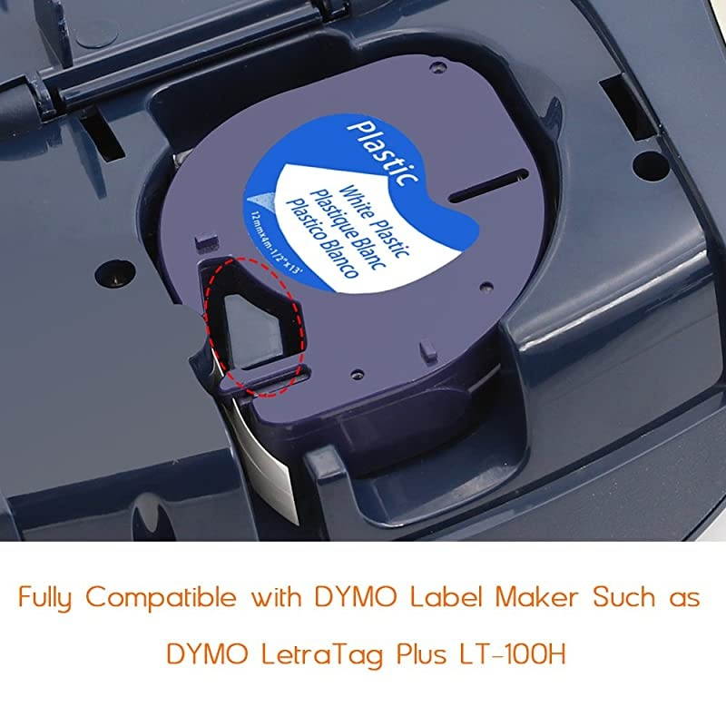 Compatible Label Tape Replacement for DYMO 12mm x 4m 12 in x 13 ft White LetraTag Refills Plastic Label Maker Tape Compatible with DYMO LetraTag LT100H XR 4Roll