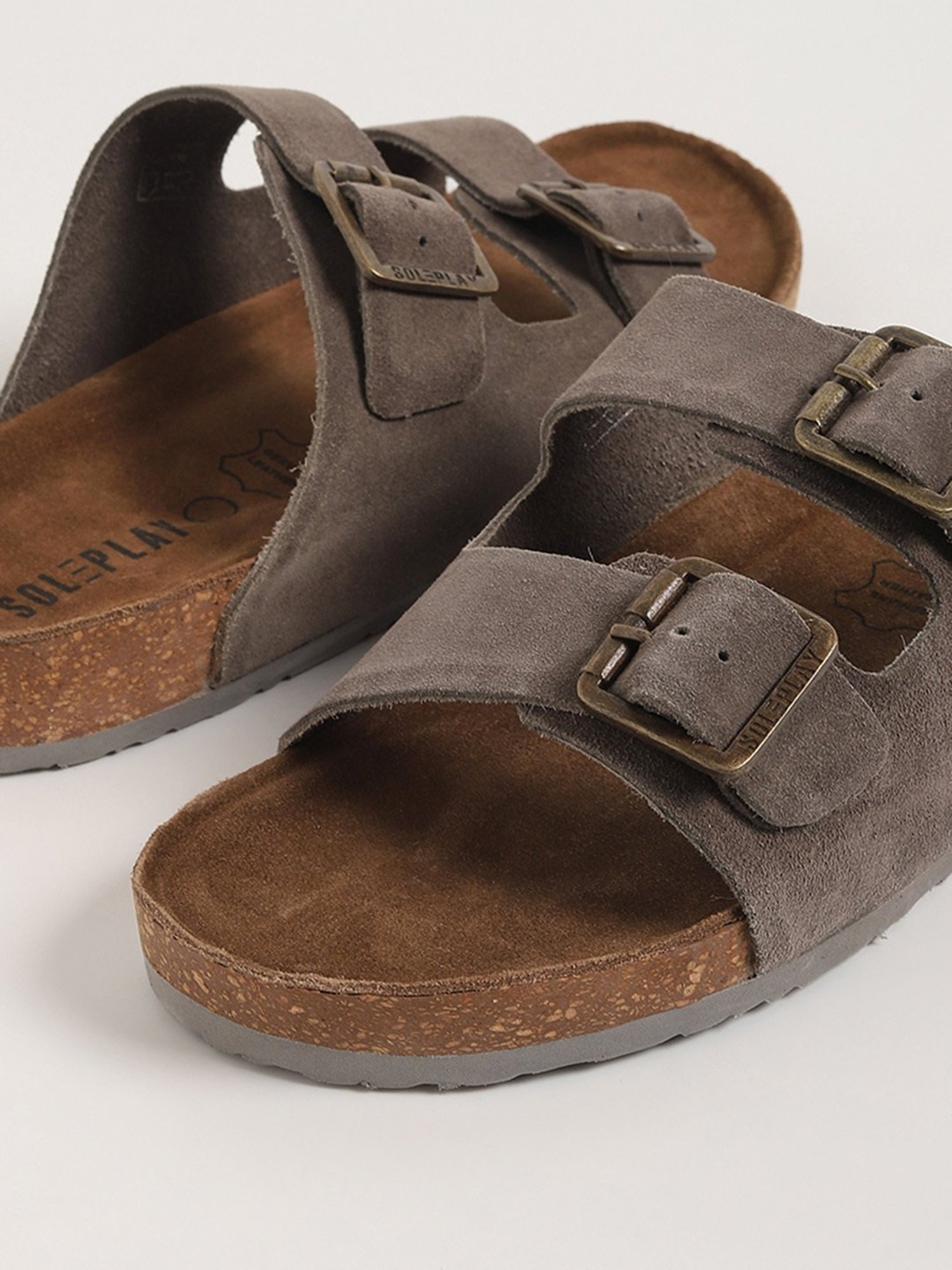 SOLEPLAY by Westside Grey Double Band Leather Sandals