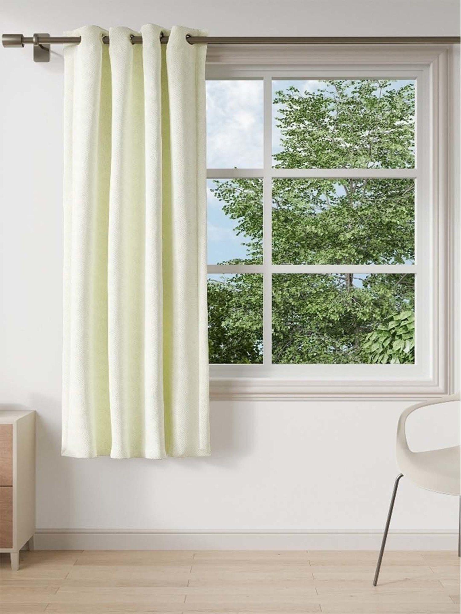 Swayam Cream & Blue Printed Faux Silk Door Curtains - Set of 2