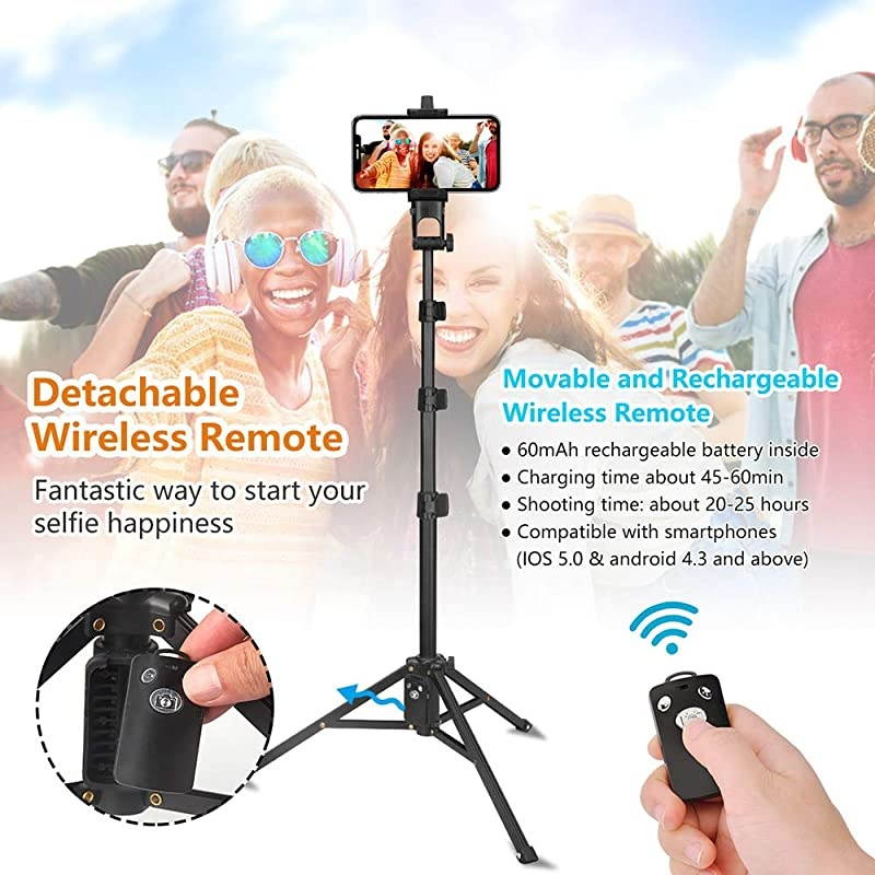 Stick Tripod, 51" Extendable Tripod Stand with Cell Phone Mount Holder & Wireless Remote,Compatible with iPhone 11,11 pro,Xs,X,8,7,6 Plus,Samsung Galaxy S9,S8,S7 Plus,Note 8, Gopro,More
