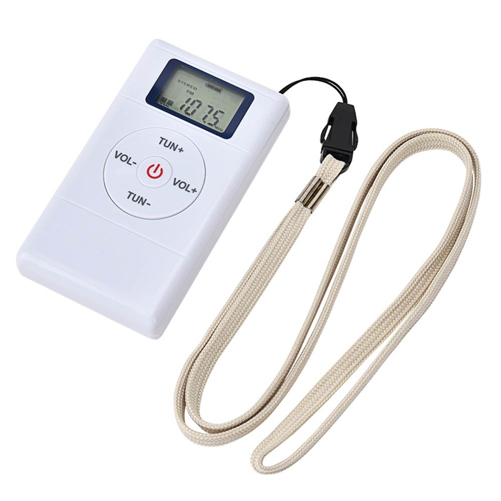 HRD109 Portable Mini FM Radio Stereo DSP Digital Radio Clip-on Radio Conference Receiver 60-108MHz with Earphone Lanyard  Display Screen