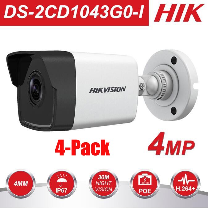 HIKVISION English Version 4MP 2K(2560 *1440 20fps) PoE IP Camera DS-2CD1043G0-I 2.8mm, Bullet Security Camera with EXIR 98ft Night Vision, Smart H.265 WDR, VAC, SD Card Slot, ONVIF, IP67 IK10, 1Pcs