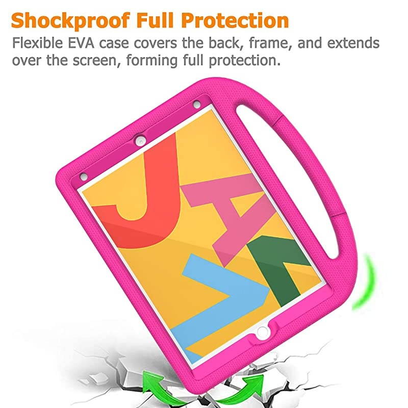 New iPad 8th Generation Case for Kids, iPad 7th Generation Case 2019, iPad 10.2 Case with Screen Protector, Shockproof Lightweight Handle Stand Case for iPad 10.2" 2020 Latest Model, Rose
