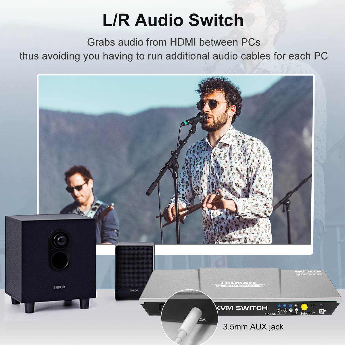 TESmart 2x1 HDMI KVM Switch 4K 3840x2160@60Hz 4:4:4 USB 2.0 2Pcs 5ft KVM Cables Control of 2 Computers/Servers/DVR (BLACK) EU Standard Plug