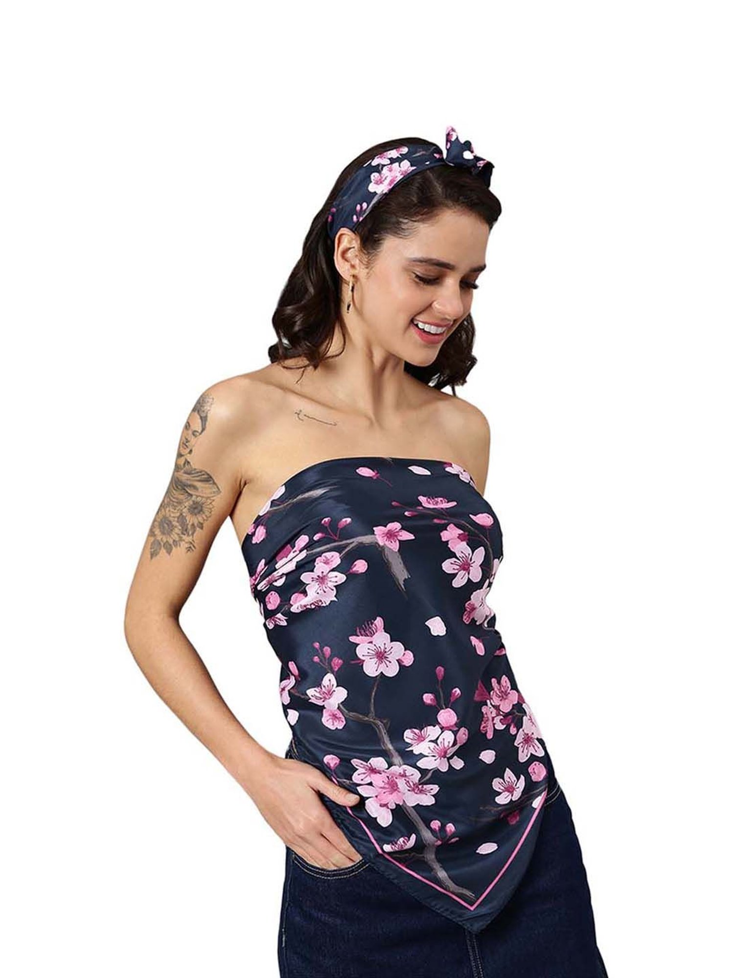 Tossido Navy Blue Printed Stole