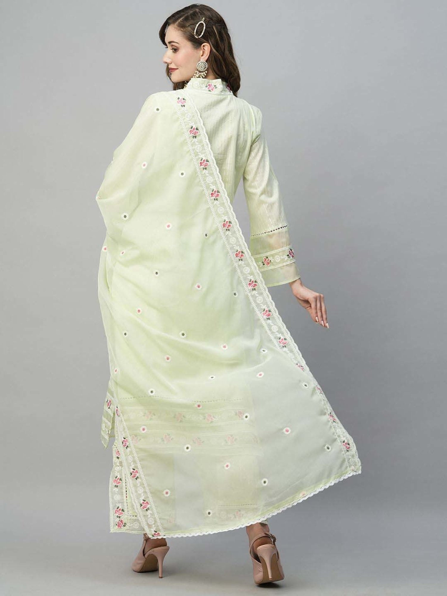 Heeposh Green Cotton Embroidered Kurta Palazzo Set With Dupatta