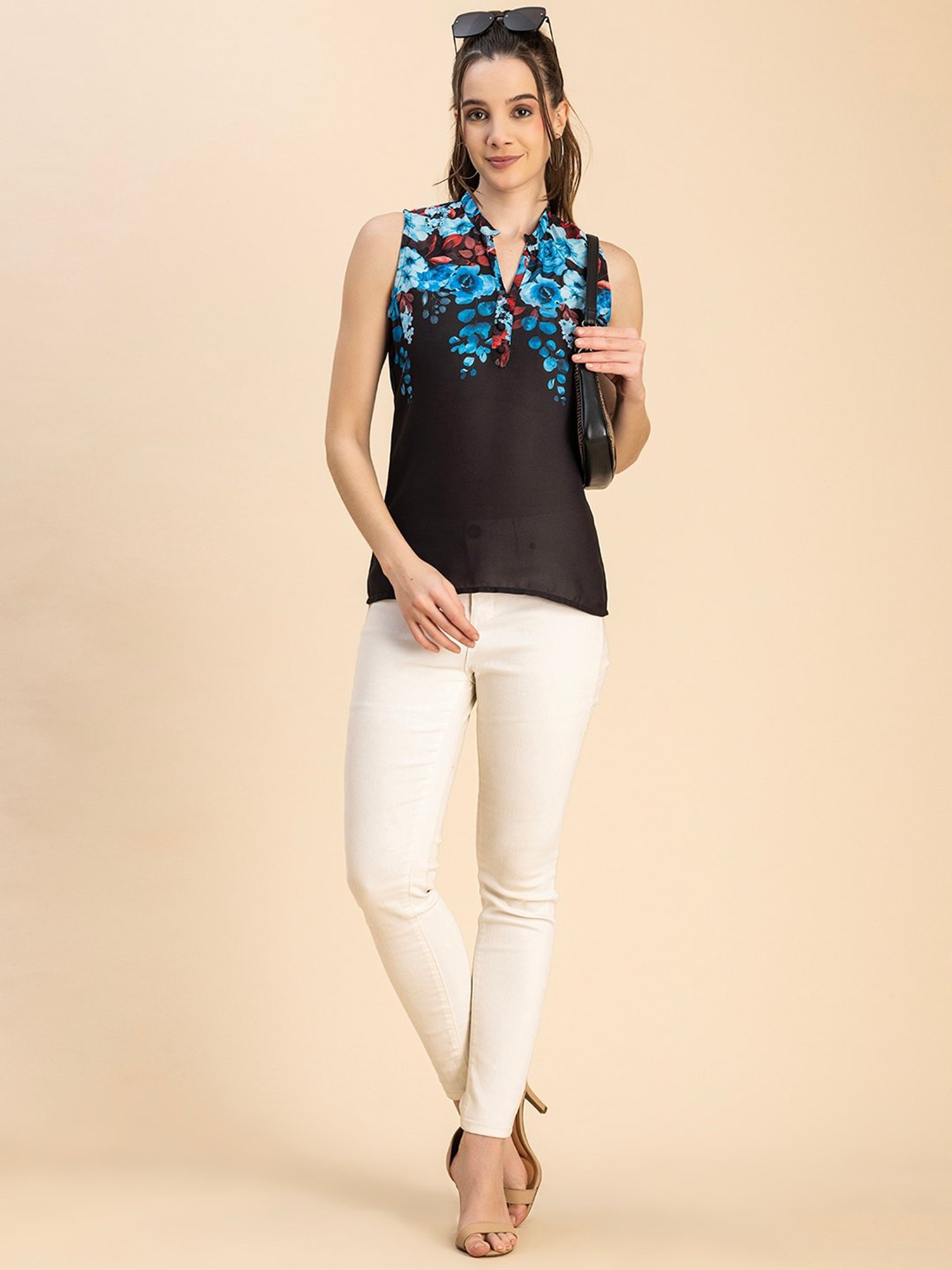 Moomaya Black Floral Print Top