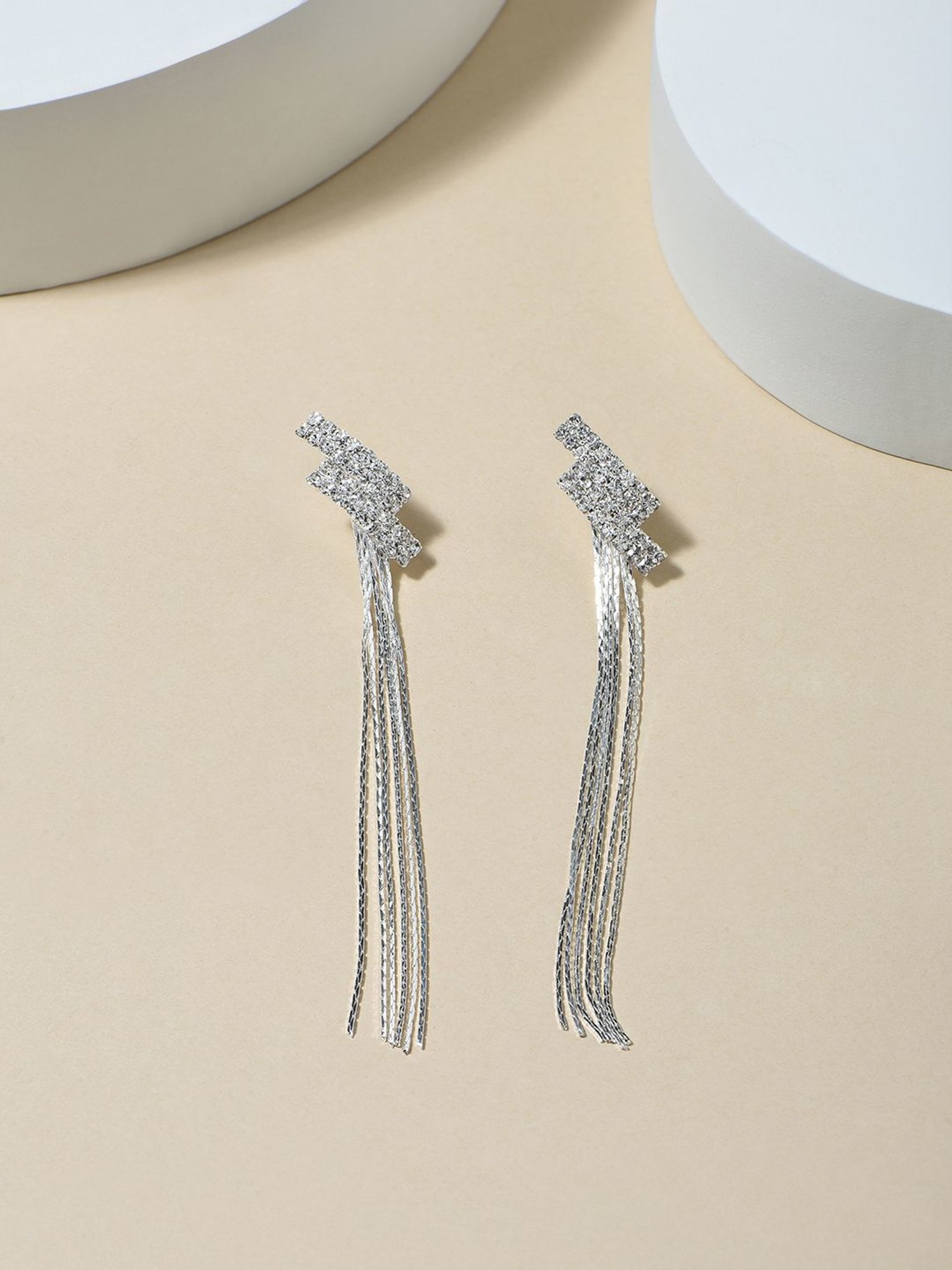 Toniq Long Strands Silver-Plated CZ Stone Party Wear Earrings for Women