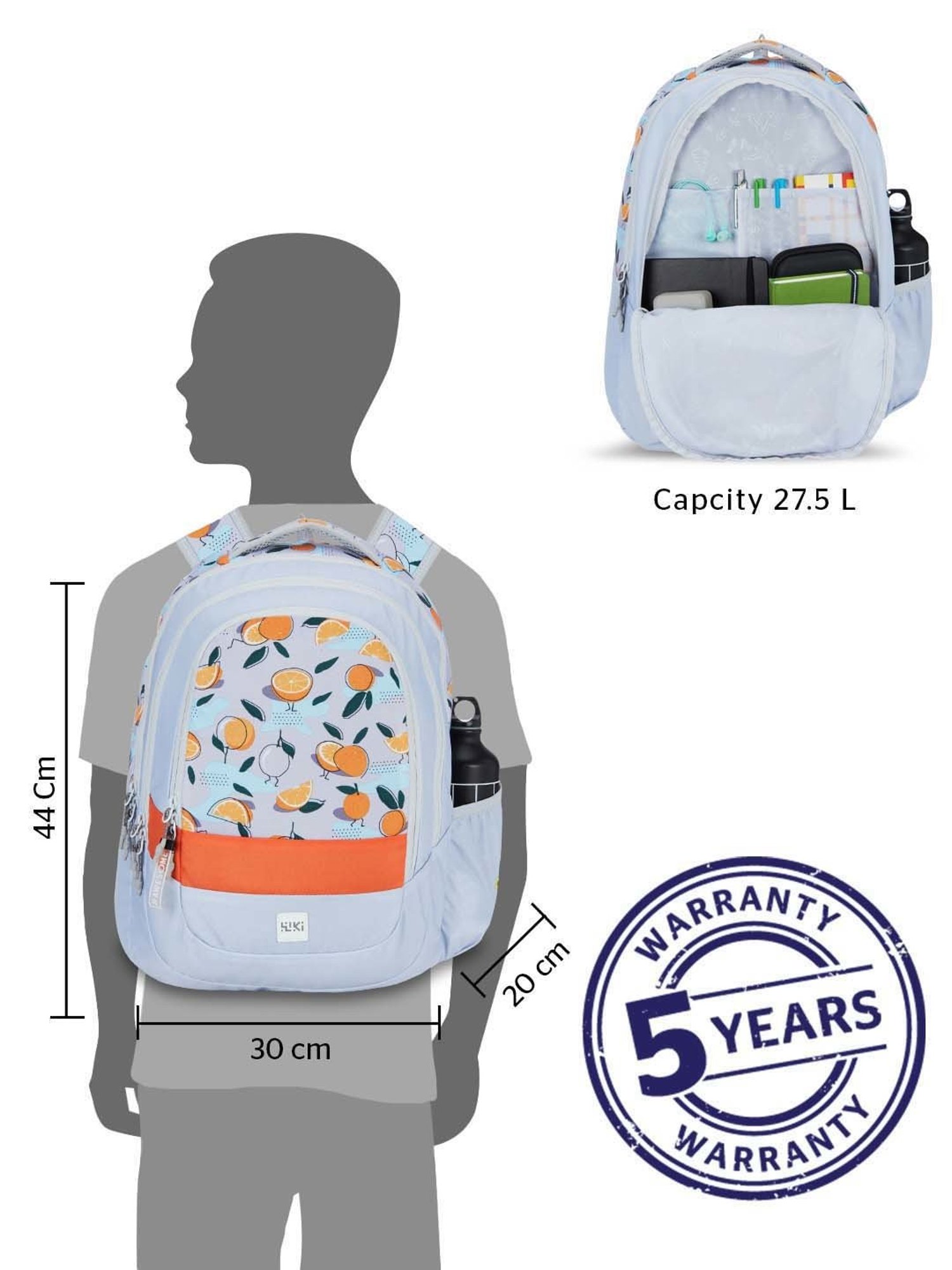 Wiki 27.5 Ltrs Grey Medium Backpack