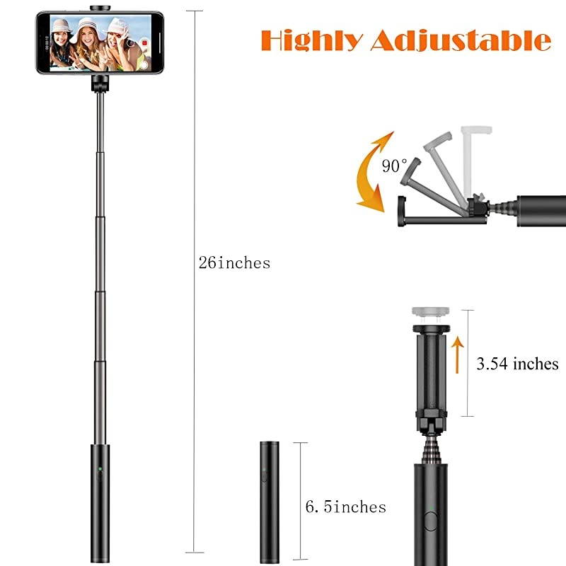 Stick Bluetooth, Cell Phone Compact Stick Android, Light Weight Extendable Mini Wireless Stick for iPhone 12 8plus XS Max 11 Pro XR Galaxy s21 and More - Black