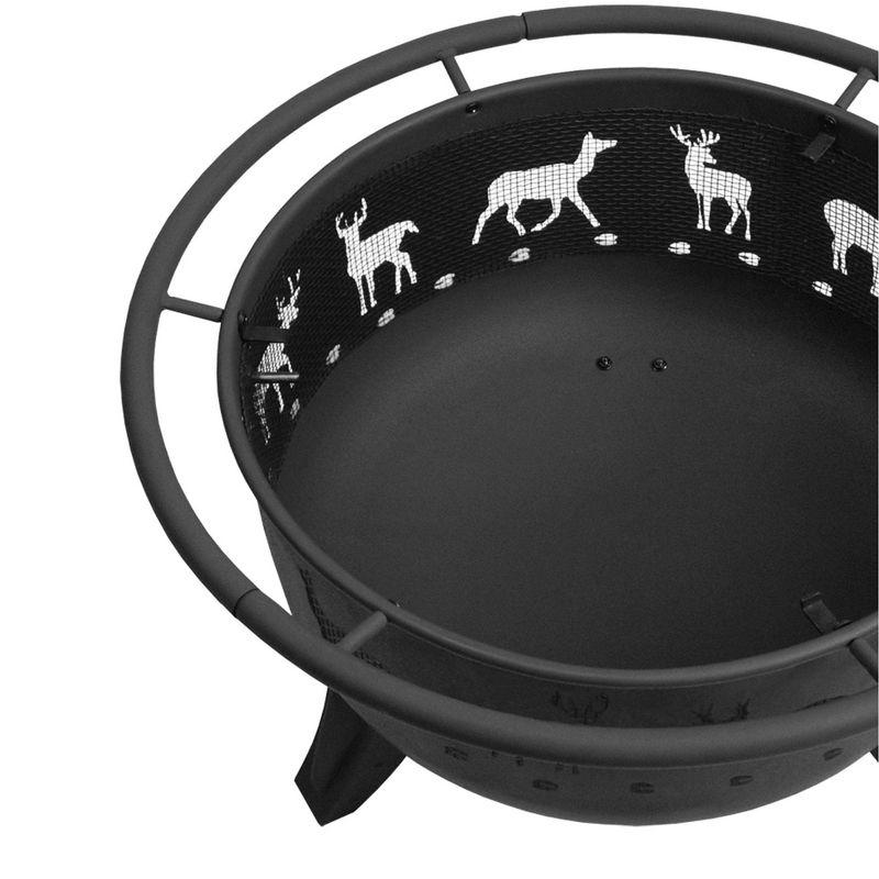 29.5" Patio Lights Deer Tracks Wood Burning Fire Pit - Black - Landmann
