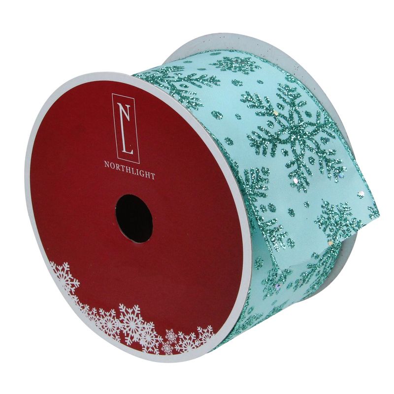 Northlight Sparkly Aqua Blue Snowflake Christmas Wired Craft Ribbon 2.5" x 16 Yards