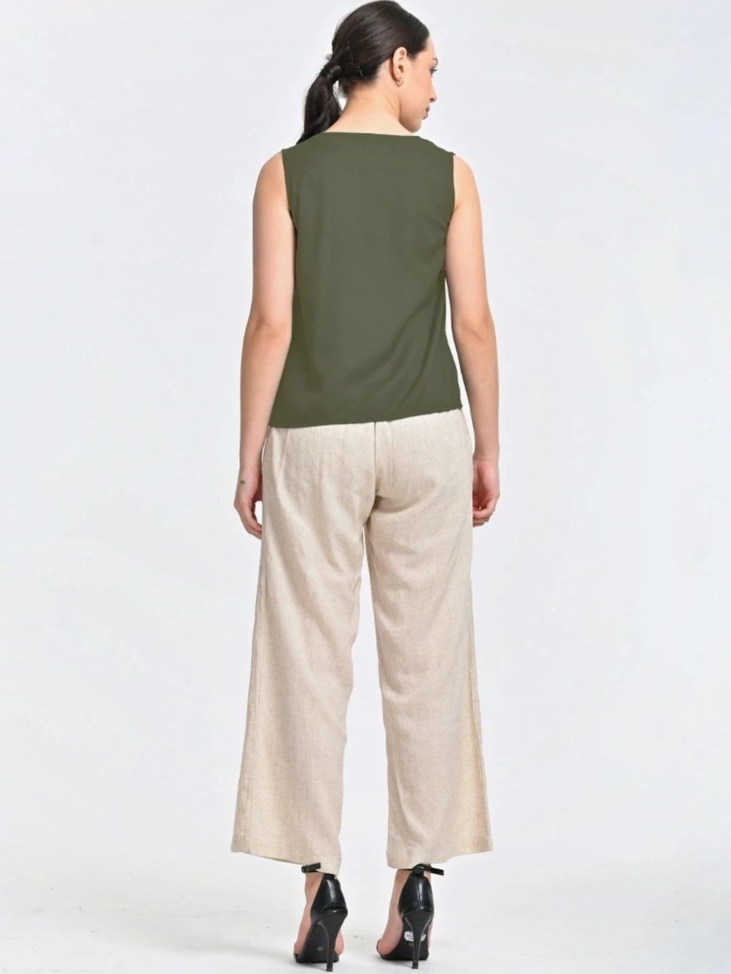 Saltpetre Olive Shell Top With Beige Trouser Co-ords Set