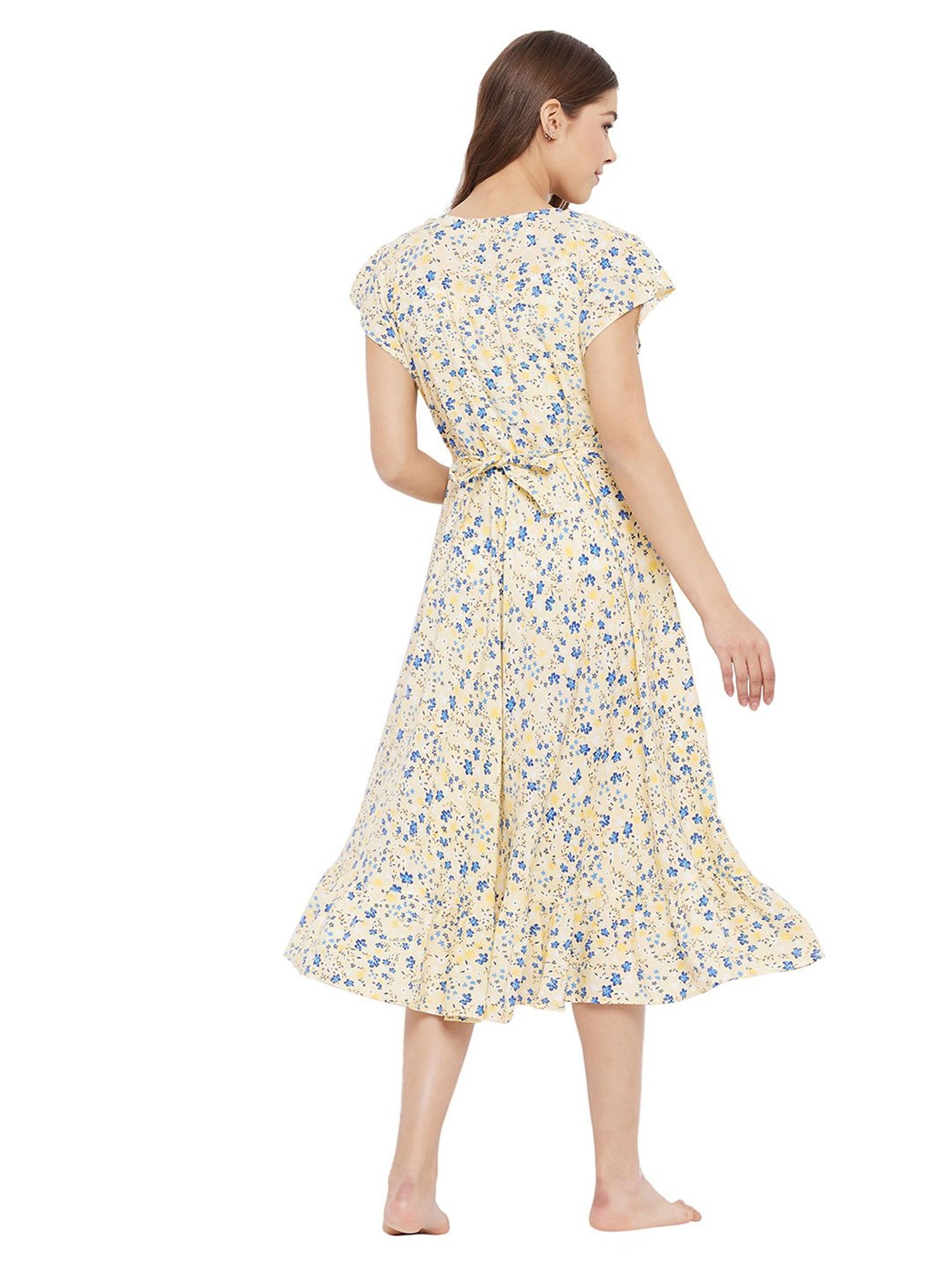 Hypernation Yellow Floral Print Maternity Night Dress