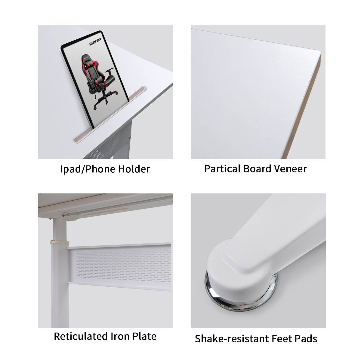 Gaming Desk Home Office Desk Adjustable Height Standing Desk with Crank Handle Manual Lifting Table Sturdy Legs With Foot Pads