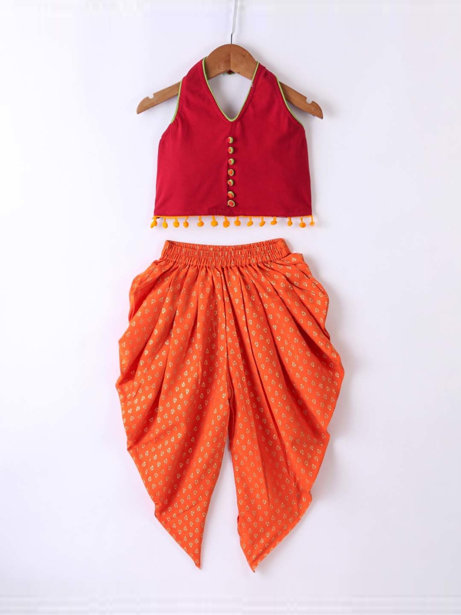 TWISHA Kids Red & Orange Cotton Regular Fit Top Set
