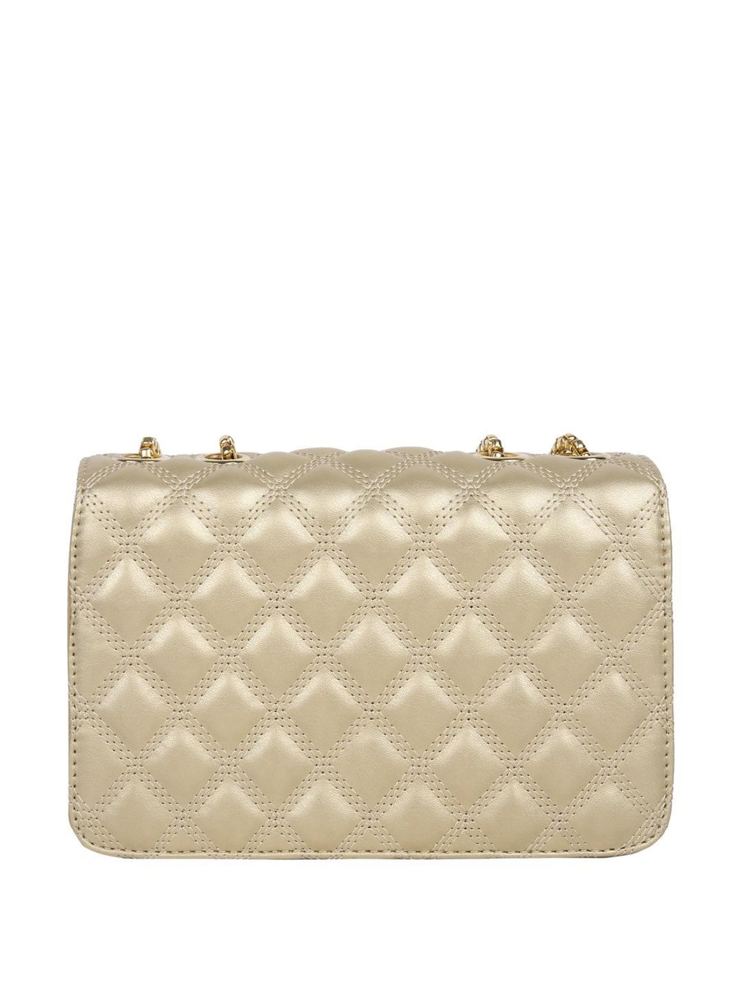 Lino Perros Golden Synthetic Quilted Sling Handbag