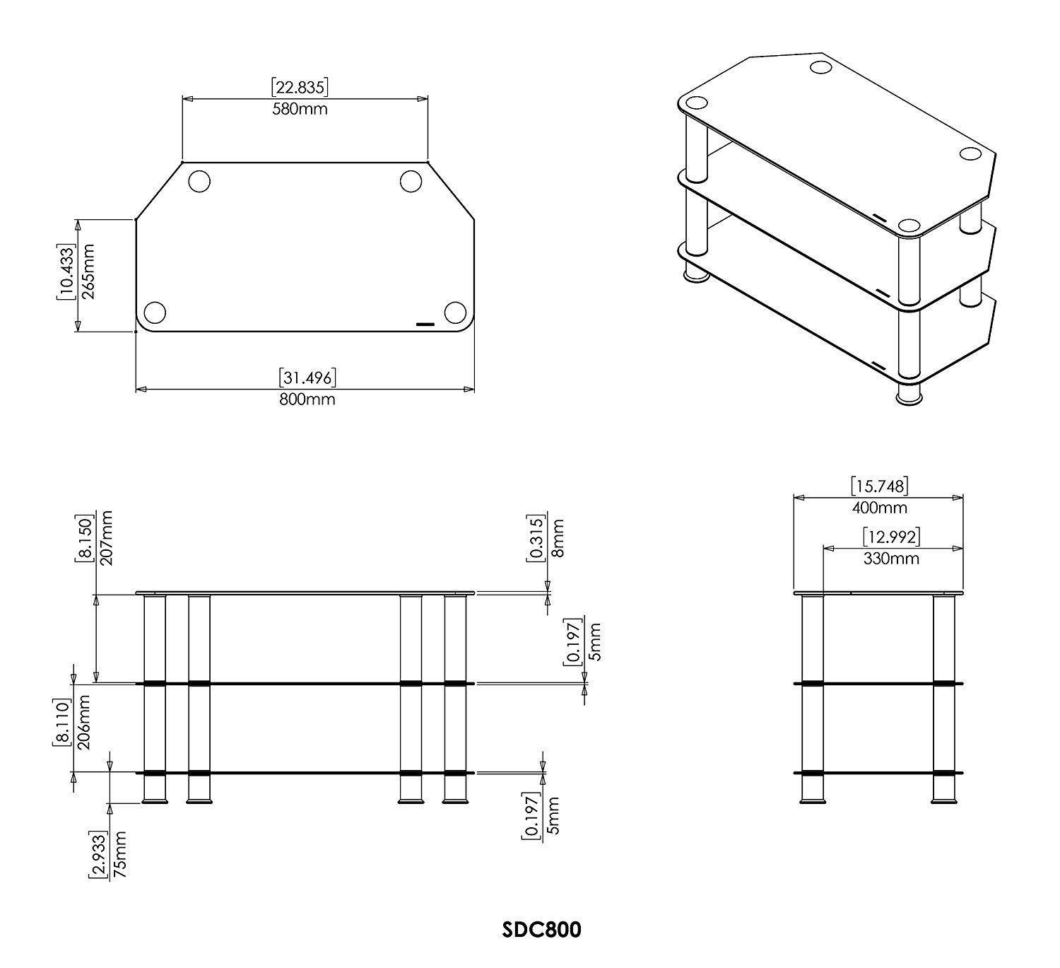 AVF SDC800-A  TV Stand for up to 42-inch TVs, Black Glass, Chrome Legs