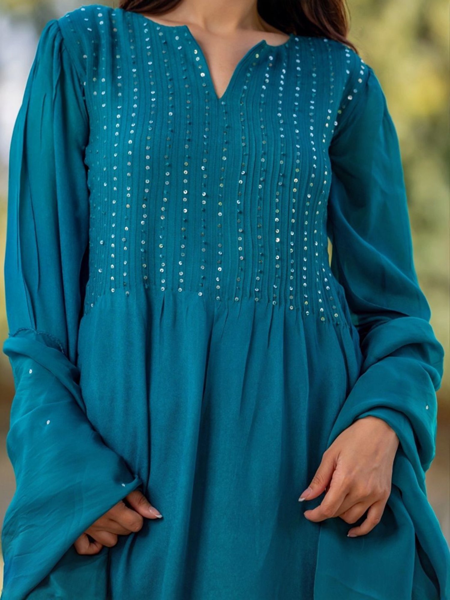 HOUSE OF JAMOTI Blue Embellished Kurta Pant Set With Dupatta