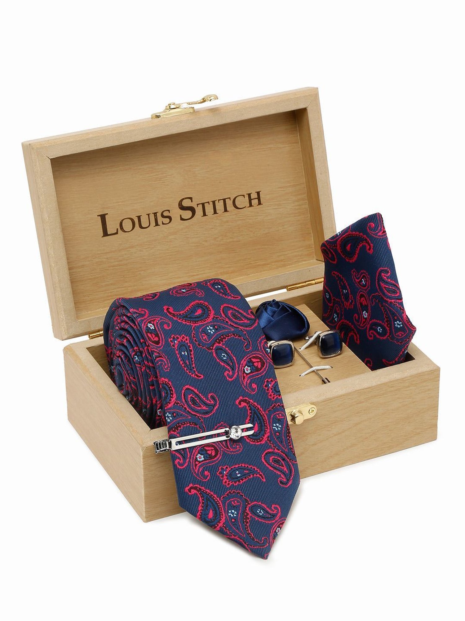 Louis Stitch Blue Printed Necktie Gift Set - Set of 3