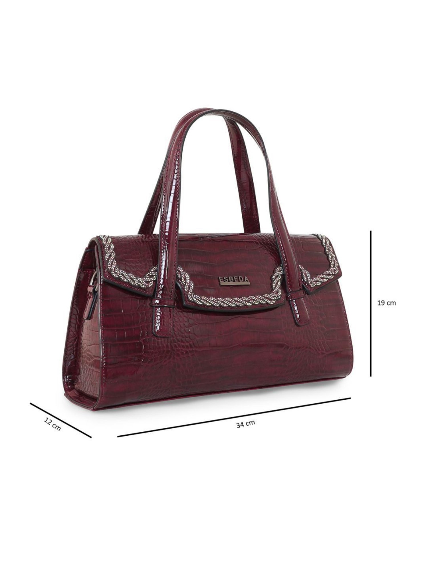 Esbeda Rectangular Maroon PU Textured Handbag
