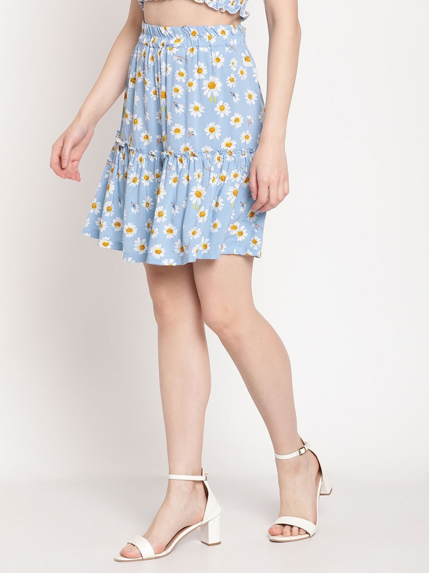 TAG 7 Blue Printed A-Line Skirt