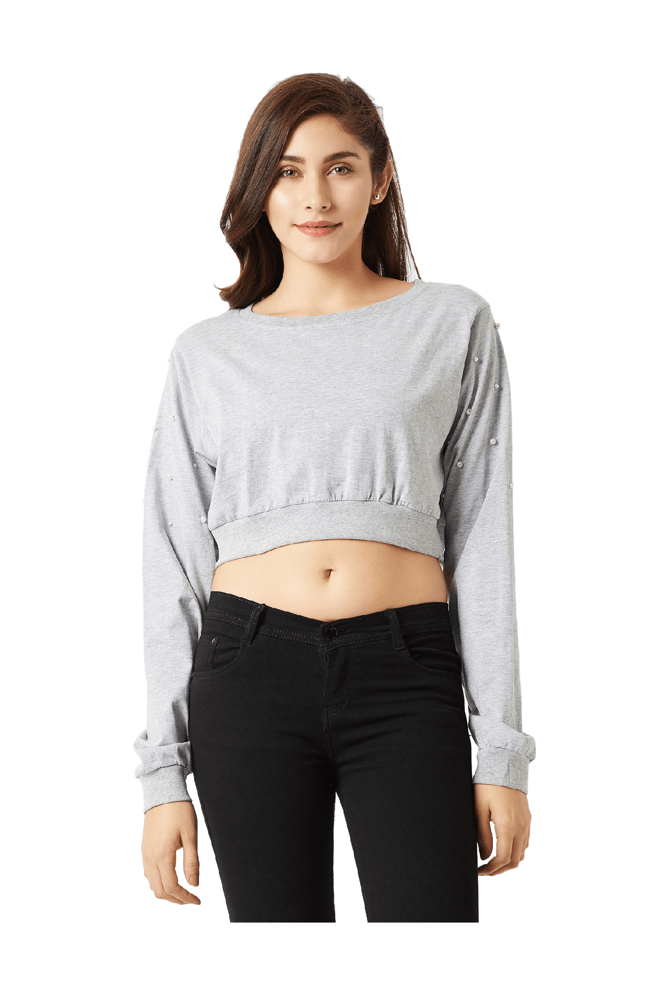 Miss Chase Grey Textured Crop Top
