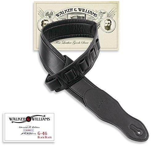 walker & williams g46 black on black padded guitar strap with glove leather back