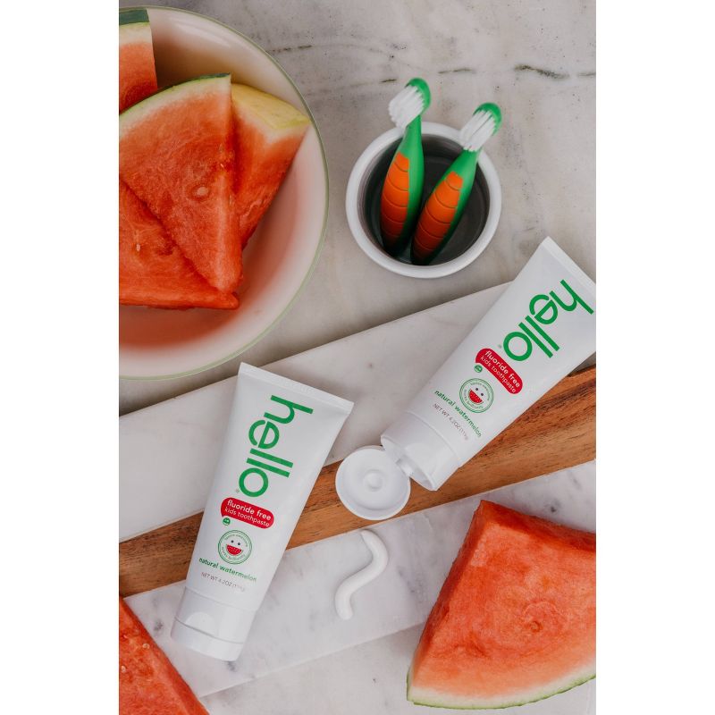 hello Kid's Fluoride Free Toothpaste SLS Free + Vegan Natural Watermelon - 4.2oz/4pk