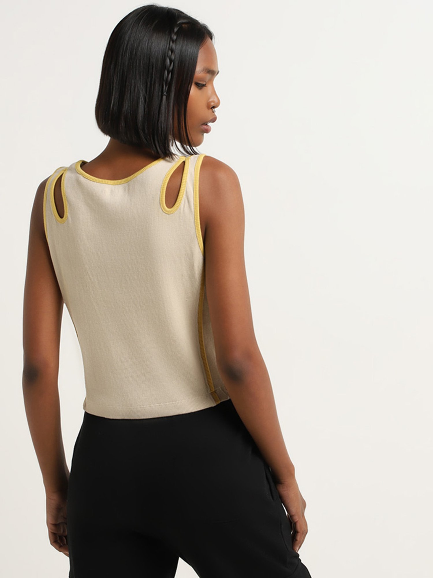 Studiofit by Westside Beige Ribbed T-Shirt