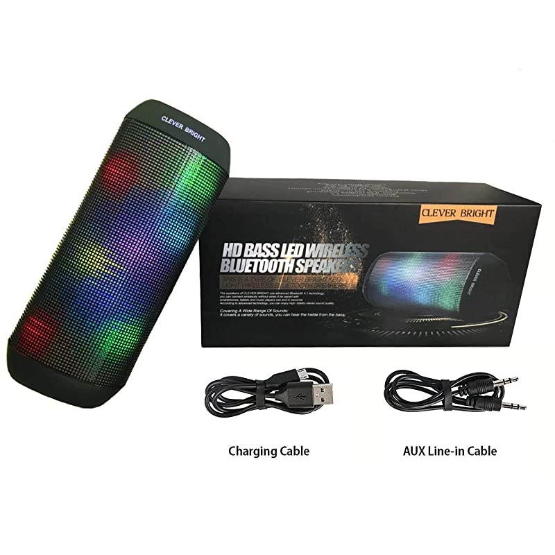 Wireless Bluetooth Speakers 7 LED Lights Patterns Wireless Speaker V41 HiFi Bass Powerful Sound Builtin Microphone HandsFree AudioAuxiliary Home Outdoor Rechargeable Bluetooth Speaker