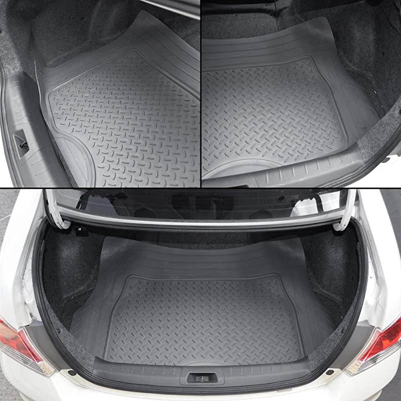 FlexTough Performance All Weather Rubber Car Floor Mats with Cargo Liner &ndash; Full Set Front & Rear Odorless Floor Mats for Cars Truck SUV, BPA-Free Automotive Floor Mats (Gray)