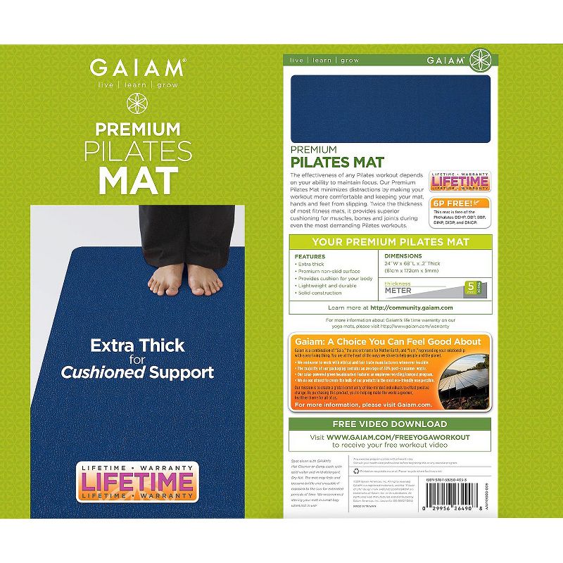 Gaiam Premium Pilates and Yoga Mat - Navy (6mm)