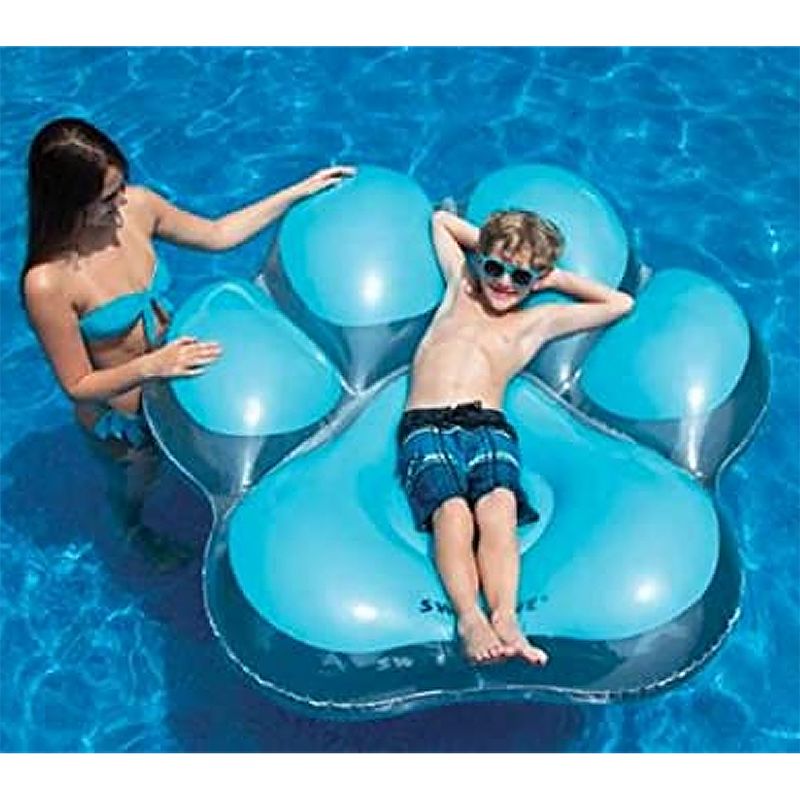 Swimline 90746 Children Kids Dog Pawprint Island Inflatable Summer Swimming Pool Float with Headrest, Blue