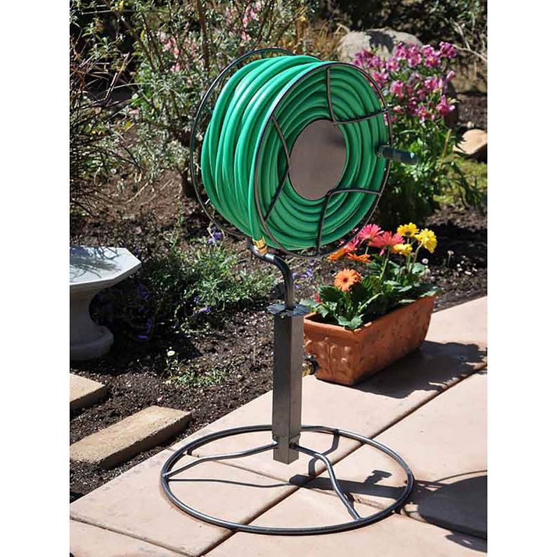 Yard Butler Steel Freestanding Outdoor 360 Swivel Hose Reel with Patio Base