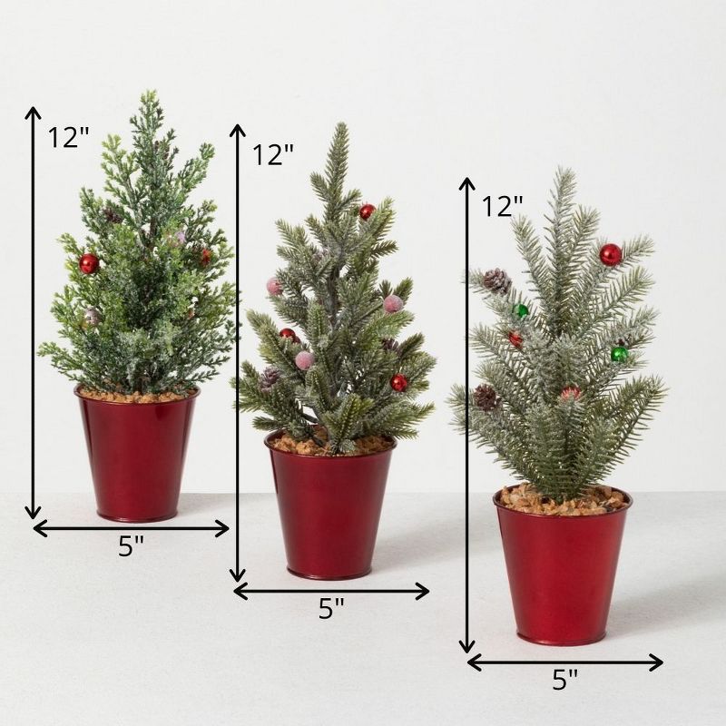 Sullivans 1' Potted Pine Artificial Tree Set of 3, 12"H Green