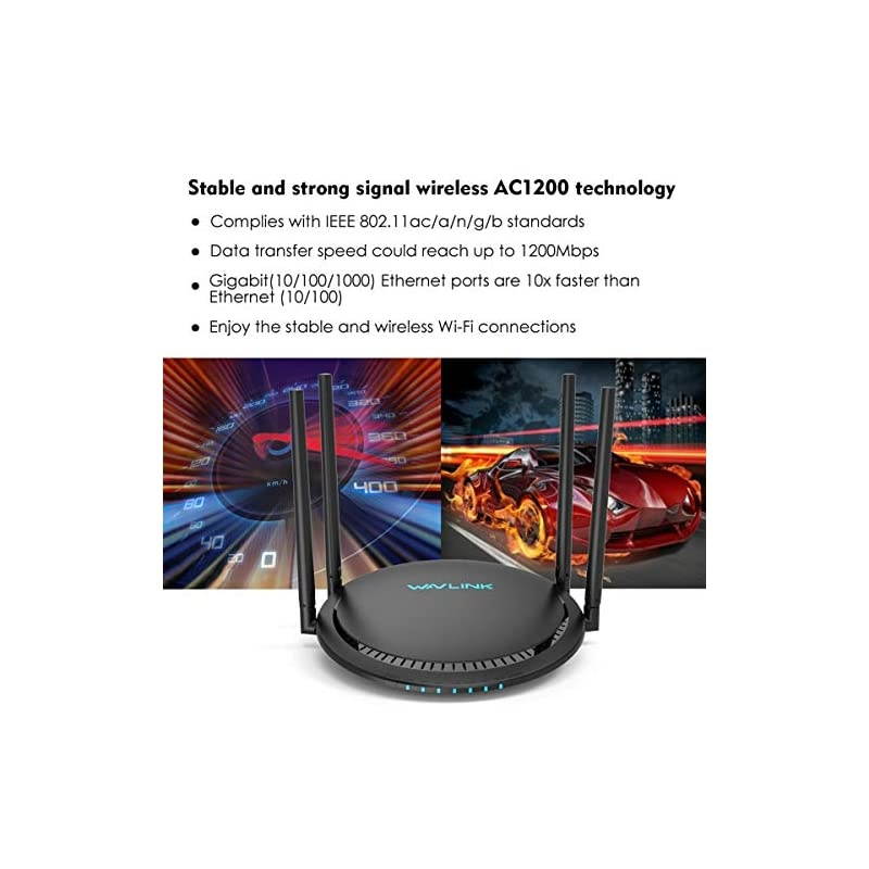WiFi Router, AC1200 Dual Band Gigabit Wireless Internet Router for Home,High Speed Beamforming Computer Router with 4 x 5dBi High-Gain Antennas and Long Range WiFi Coverage,Supports Guest WiFi