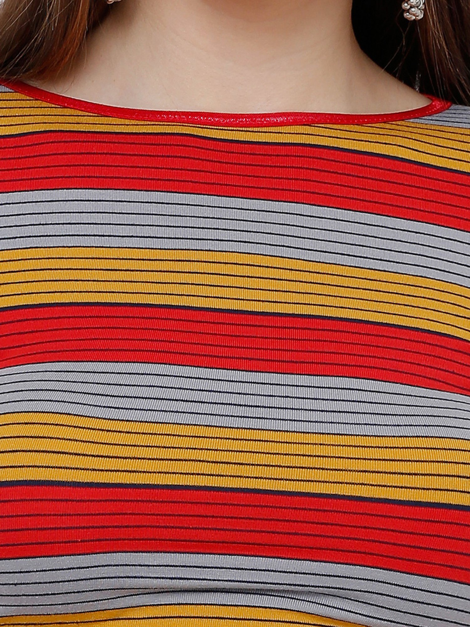 Salwar Studio Red & Yellow Cotton Striped Blouse