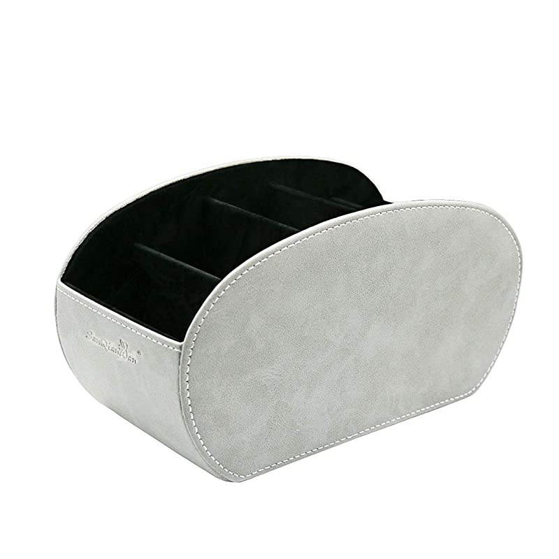 Remote Control Holder Table Organizer with Phone Pad Support Upgrade Size Stable PU Leather Control Caddy Storage TV Remote Control Organizer with 5 Spacious Compartments Gray with Support