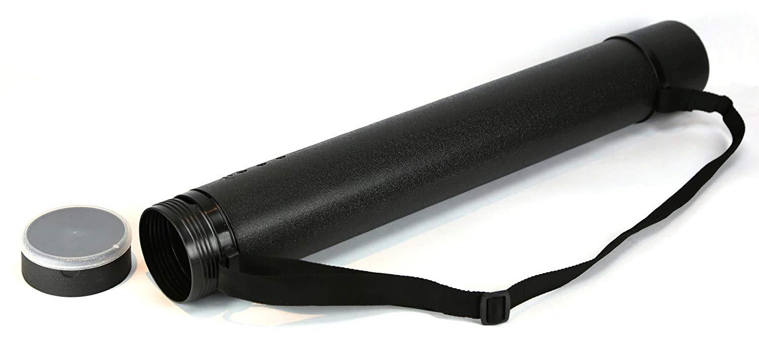 Nozlen Document Poster Tube - Black Plastic Storage Tube Expands from 24.5" up to 40" with Clear ID Card Cap - Water and Light Resistant - Telescoping For Posters, Artwork and Drawings Model DT3001