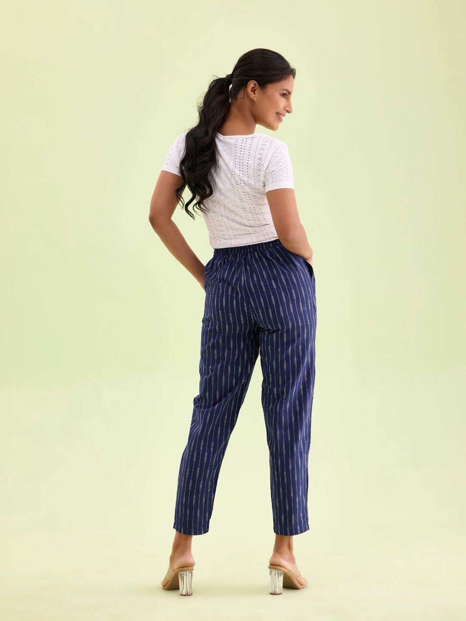 Go Colors! Navy Linen Printed Pencil Pants