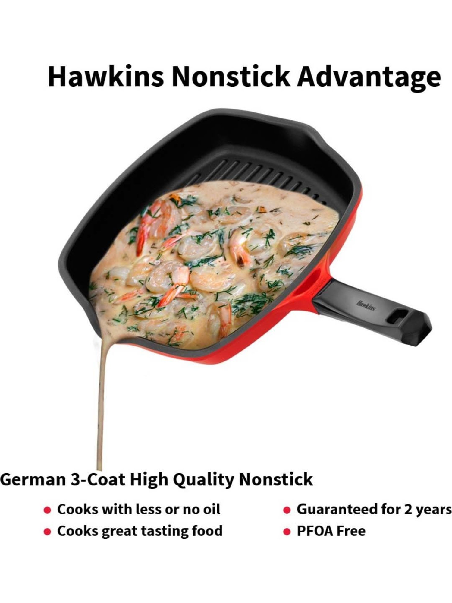 Hawkins Die-Cast Red Aluminium 26.9 cm Non-Stick Grill Pan With Glass Lid (3 L) - Set of 1