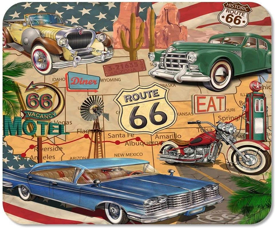 Suike Mousepad Computer Notepad Office American Vintage Route 66 Diner Arizona Map Motorcycle 1950S Home School Game Player Computer Furniture Durable Waterproof Worker 9.5x7.9 Inch