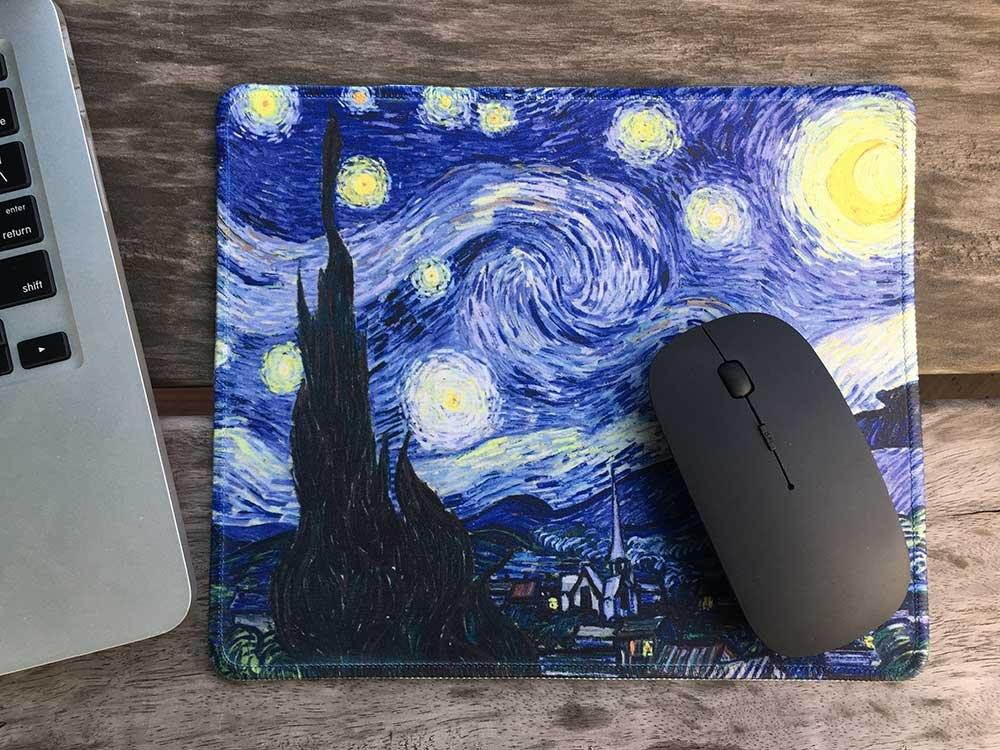 dealzEpic - Art Mousepad - Natural Rubber Mouse Pad with Famous Painting of Starry Night by Vincent Van Gogh - Stitched Edges - 9.5x7.9 inches